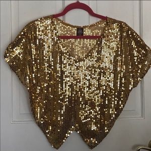 FREE PEOPLE Gold Sequin Butterfly Top 🦋✨